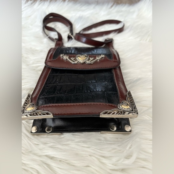 Marc Chantal MC Black Leather Handbag Faux Croc Silver Embossed Accents Vintage - Picture 4 of 6